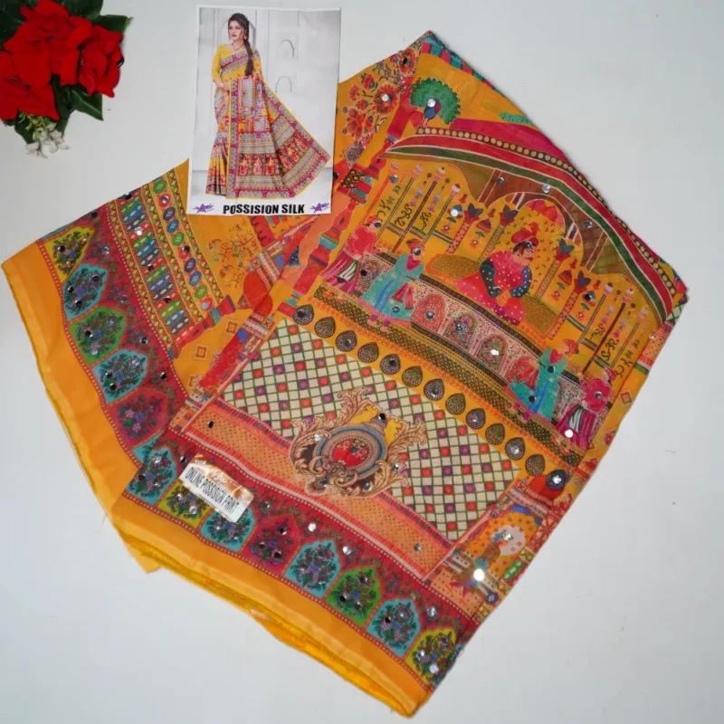 Laya Special Real Mirror work sarees -MB350 - Image 4
