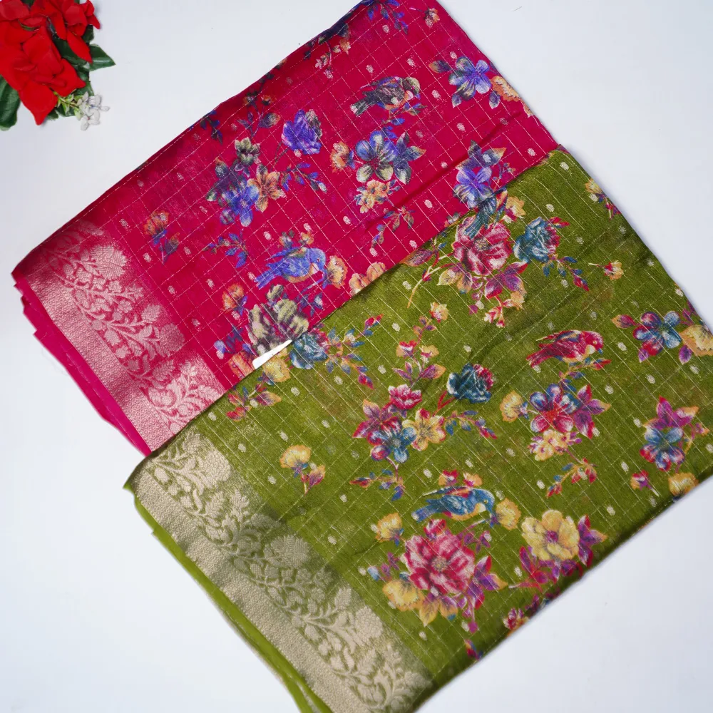 369 (10) Honey Silk With Checks Boarder Sarees -MB369 - Image 1
