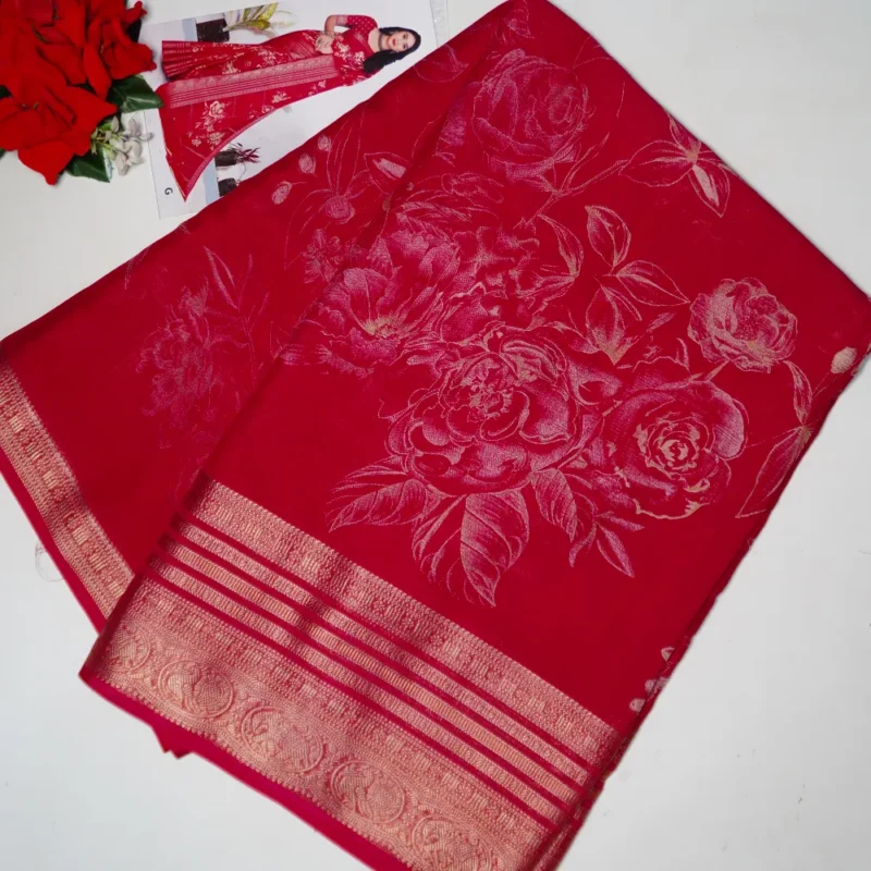 Heavy Primium Chinon Sarees -MB371 - Image 3