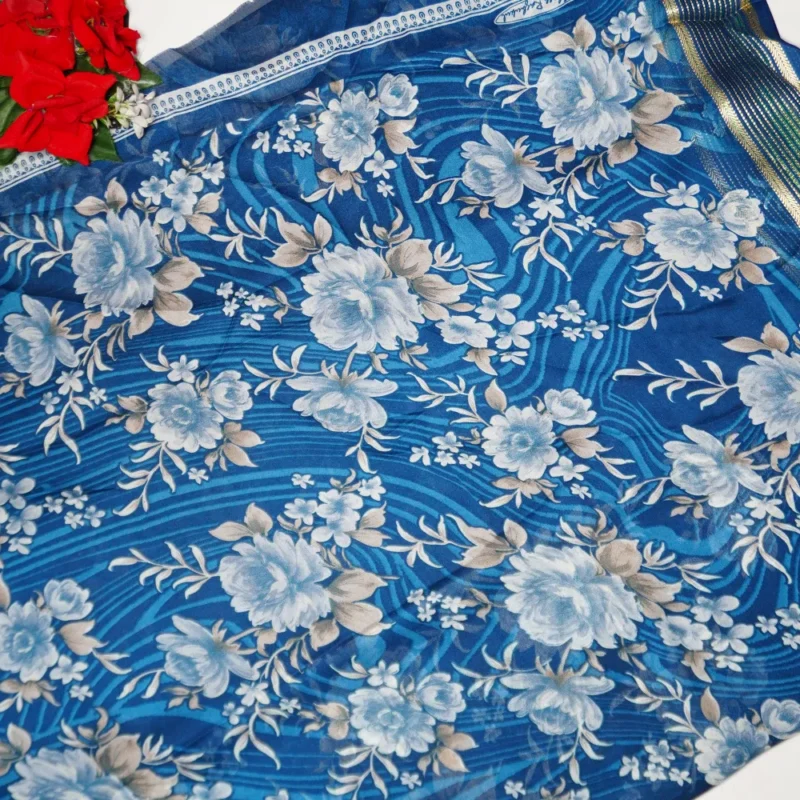 Pure Georgette Viscose Border Sarees -MB388 - Image 3