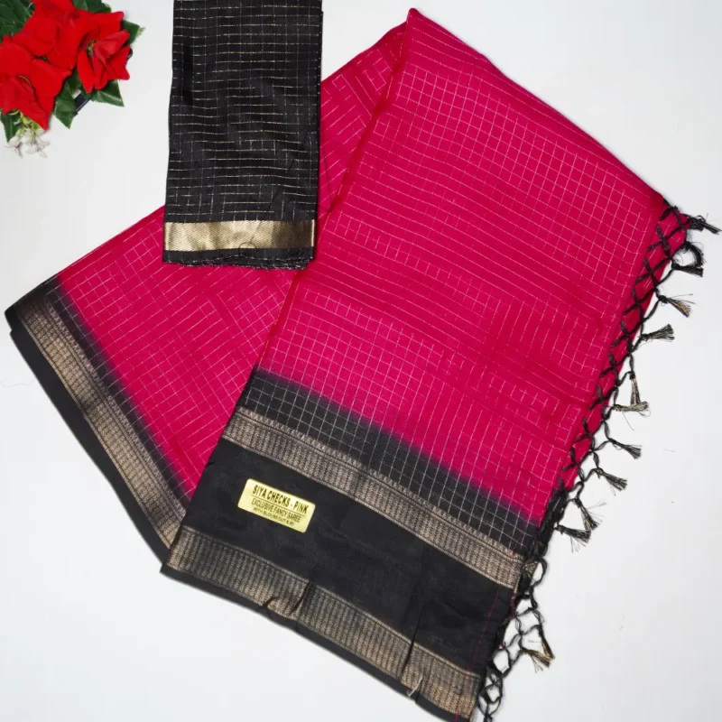 Mangalagiri Checkes  Dark Pink To Black -MB791 - Image 2