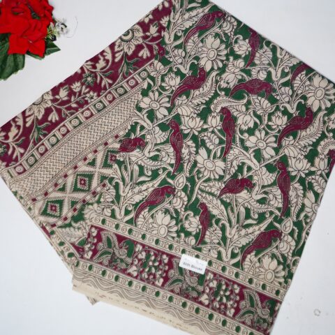 Pure Mangalagiri Kalamkari Cotton Sarees-MB802(Green)