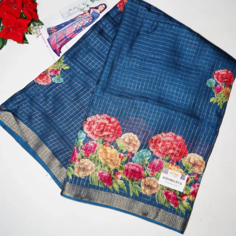 Mangalagiri Checkes Georgette Sarees -MB408 - Image 4