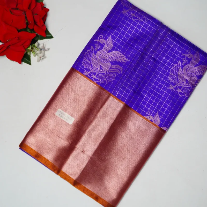 Offer Semi Uppada Checkes Sarees MB588 - Image 4