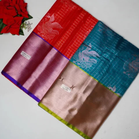 Offer Semi Uppada Checkes Sarees MB588