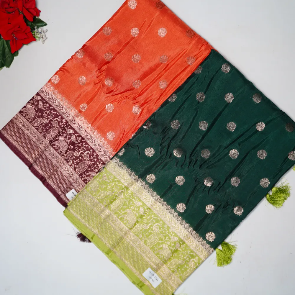 603 (9) Pure Russian Crape Opposite Boarder Sarees -MB603 - Image 1
