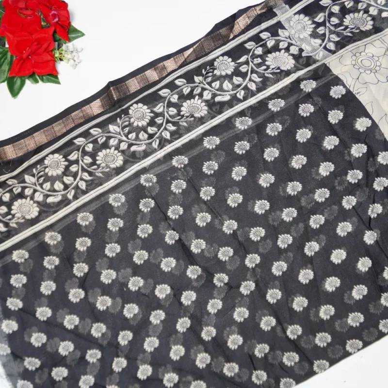 Kalanjali Silk With Kalamkari Georgette Sarees (Black) -MB801 - Image 3