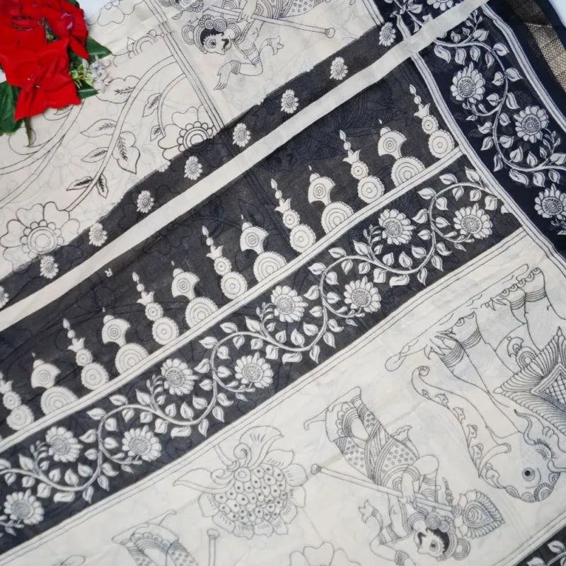 Kalanjali Silk With Kalamkari Georgette Sarees (Black) -MB801 - Image 2
