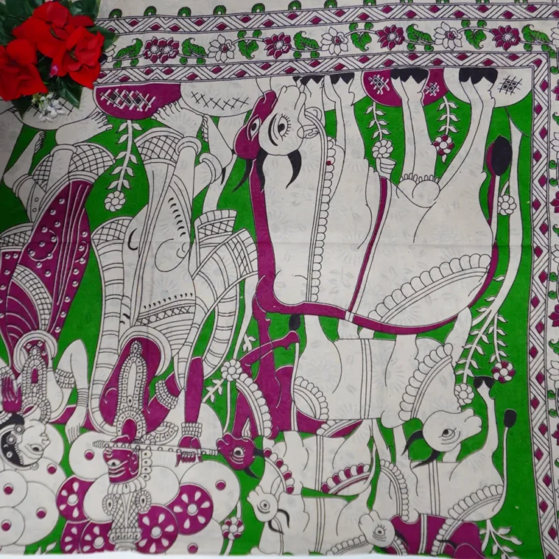 Pure Mangalagiri Kalamkari Cotton Sarees-MB802(Green) - Image 2
