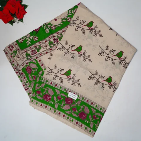Pure Mangalagiri Kalamkari Cotton Sarees-MB802(Green)