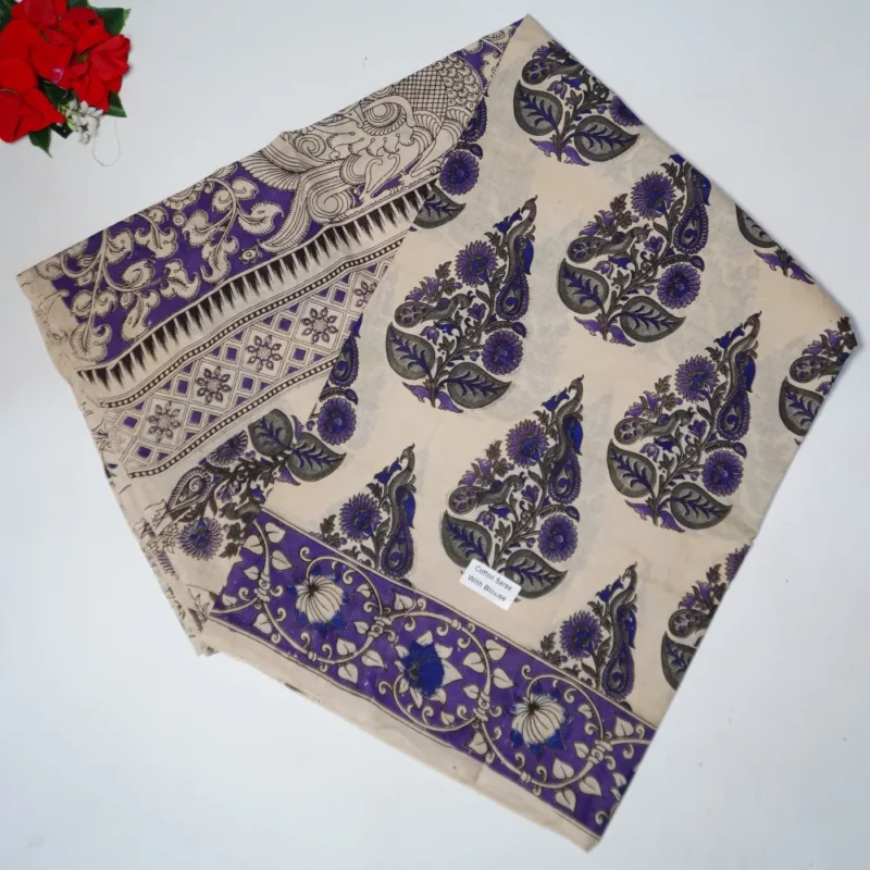 Pure Mangalagiri Kalamkari Cotton Sarees-MB802(Violet) - Image 2