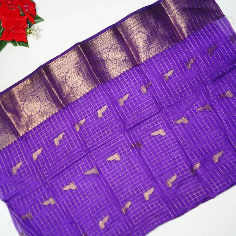 Golden Special Checks Marshmellow Sarees -MB805(preebooking 5th sep dispatch) - Image 3