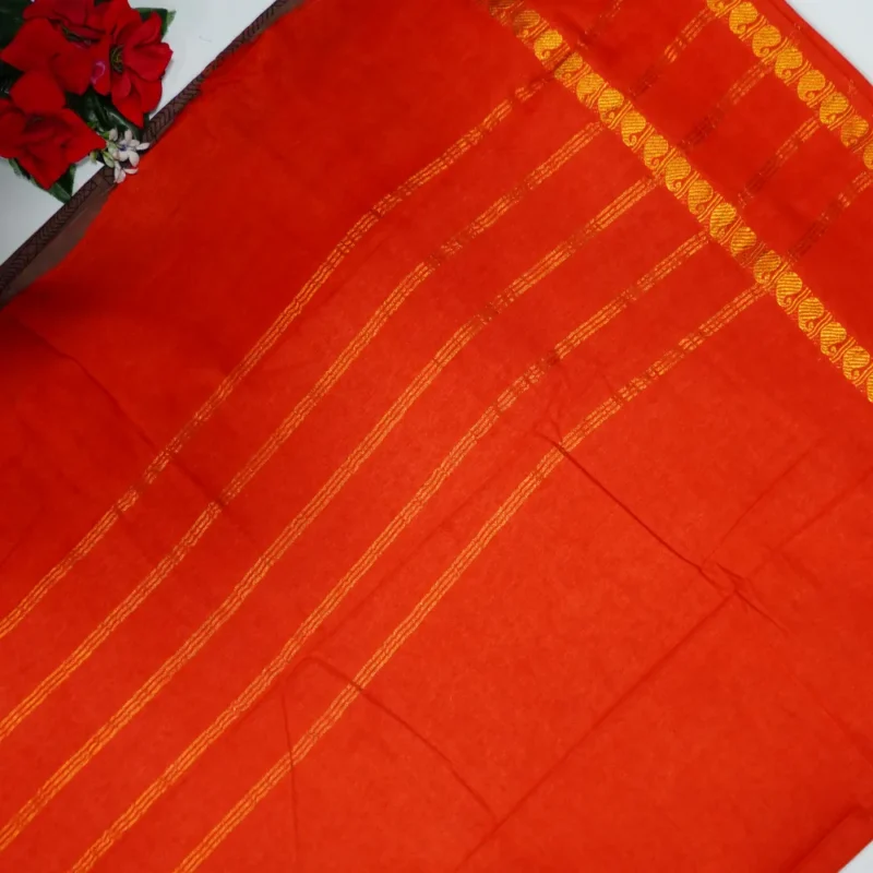 Pure cotton Partyware Saree in Mangalagiri -MB806(Orange) - Image 2