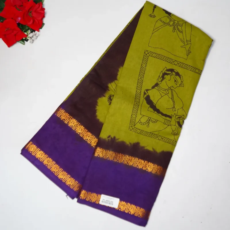 Pure cotton Partyware Saree in Mangalagiri -MB806(Green) - Image 3