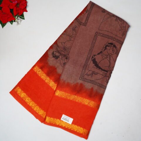 Pure cotton Partyware Saree in Mangalagiri -MB806(Orange)
