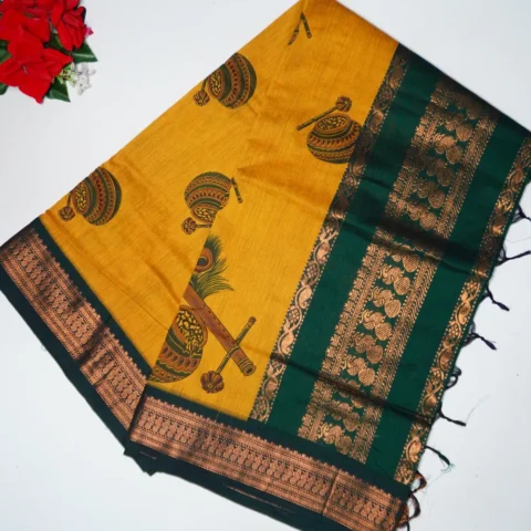 Kalamkari Cotton By Pattu -MB148(Yellow To Green)