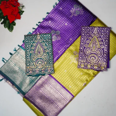 Vintage Viscose Zarry Pattu With Work Blouse-MB658