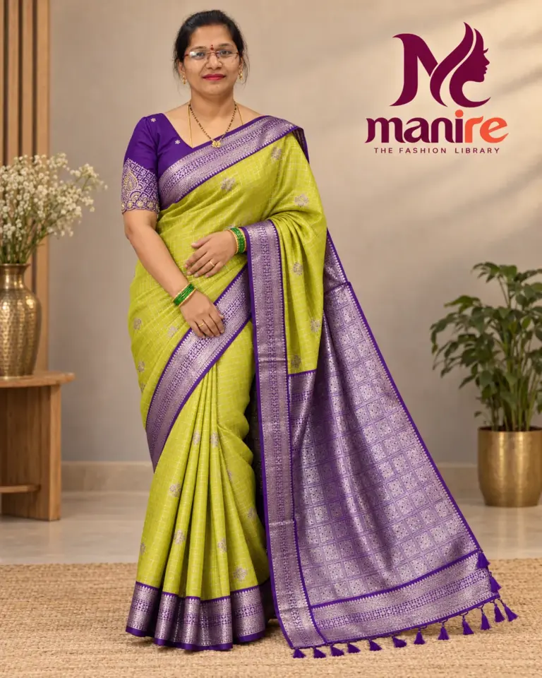 Vintage Viscose Zarry Pattu With Work Blouse