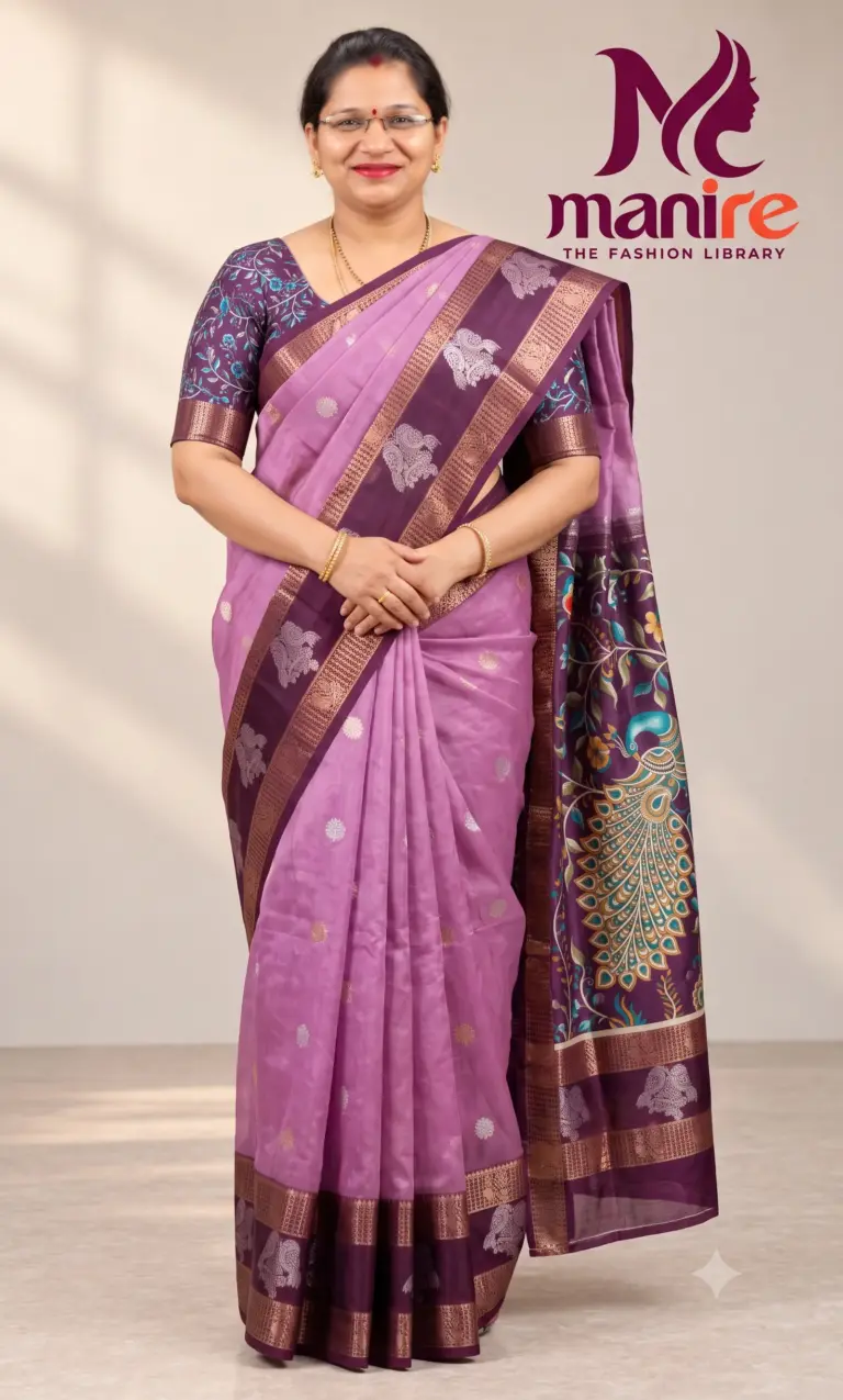 Primium Digital Gap Border Kalamkari Blouse-MB820(Pink)