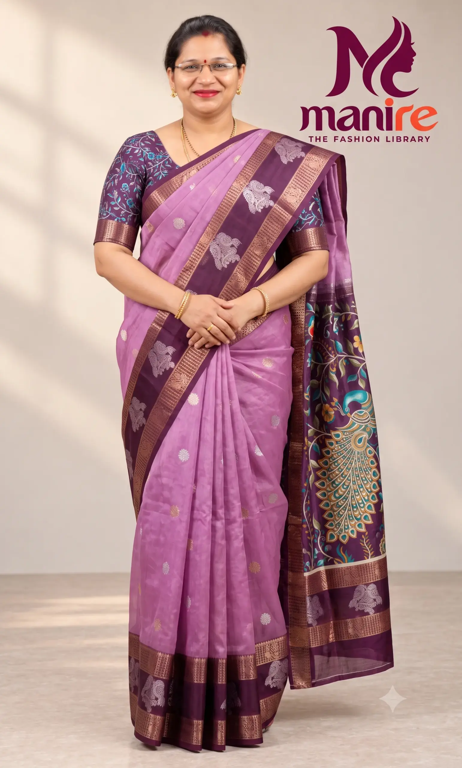 Primium Digital Gap Border Kalamkari Blouse-MB820(Pink)